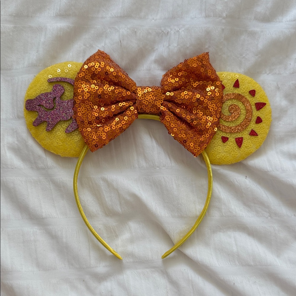 Sequin Orange Bow Headband with Yellow Ears